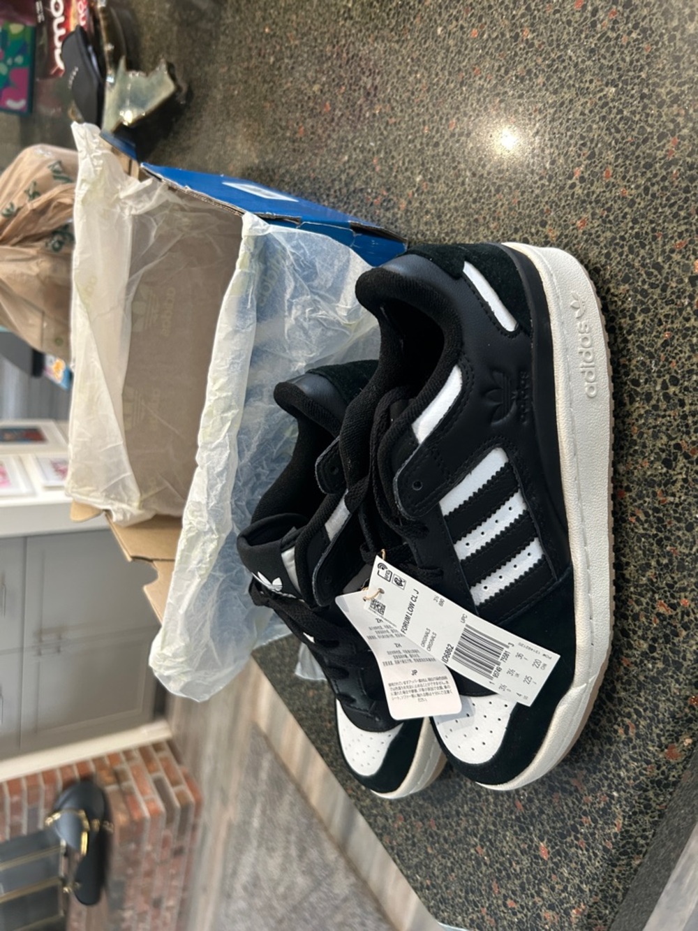 Adidas  Kids Black and White Sneakers with Classic 3-Stripes - Picture 2 of 6